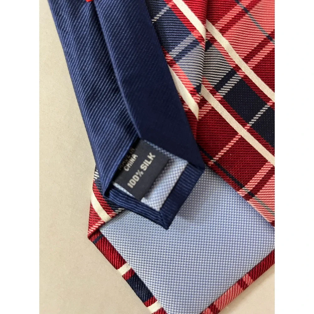 Tommy Hilfiger Men's Necktie‎ Tie Silk Navy Blue Red White Light Blue Stripe
